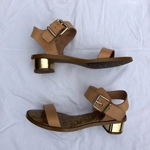 LOFT Tan Sandals with Gold Heel